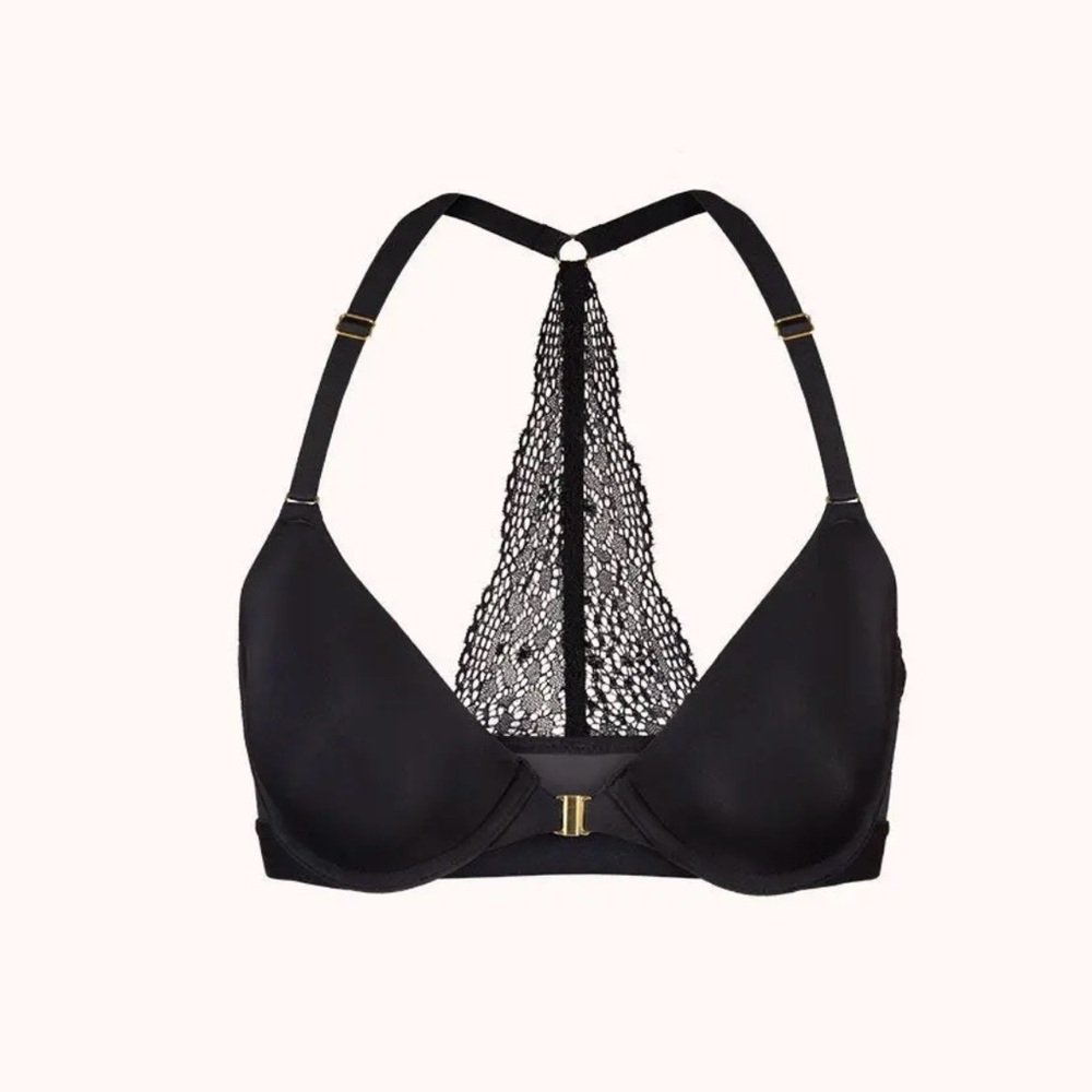 Lively Black Halter Bra with T-Back Lace Detail